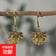 創(chuàng  )意復古蜻蜓綠水晶吊墜耳環(huán)魅力女性珠寶派對波西米亞耳環(huán) 香檳1對