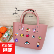 DIY卡通洞洞包防水手提包硅膠洗漱收納包耐臟兒童玩具沙灘包041 豆沙色