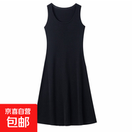 萊賽爾天絲圓領(lǐng)無(wú)袖連衣裙女春季新款套頭修身顯瘦中長(cháng)款背心裙HJ 黑色 M