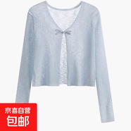 溫柔淑女風(fēng)針織開衫夏季薄款新款罩衫防曬外套披肩短款冰絲上衣 藍(lán)色 均碼