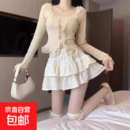 白色蛋糕裙半身裙女夏季新款小個子高腰a字短款蕾絲芭蕾蓬蓬短裙 杏色_有內(nèi)襯 XS
