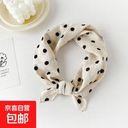 全棉絲巾小方巾女士春季新款歐美頭巾百搭腰果印花棉麻圍巾 QM5805-波點(diǎn)白 58*58cm