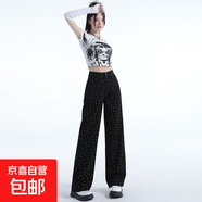 延芮波點(diǎn)黑白色牛仔褲女夏季薄款2025年寬松直筒褲新款高腰顯瘦拖 黑色【加長163cm以上拍】 TH140 M