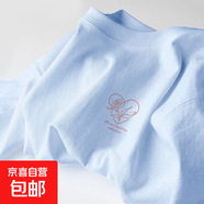 短袖t恤女春夏季2025韓系220克純棉體恤寬松大碼半袖上衣 1994天藍 玫瑰線(xiàn)條粉 L