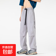 春夏新款美式工裝褲百搭簡(jiǎn)約風(fēng)潮流時(shí)尚感褲子寬松直筒休閑運(yùn)動(dòng)褲 淺灰色 L