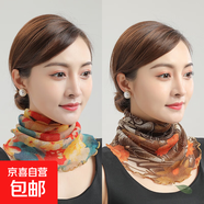 圍脖套頭脖套防曬小絲巾春秋夏季薄款百搭假領(lǐng)子女士裝飾圍巾 多彩玫瑰金絲楓葉