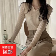 低領(lǐng)黑色打底衫女早秋韓系穿搭2025新款內(nèi)搭毛衣別致針織絕美上衣 杏色 L