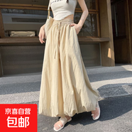 藍色花苞蓬蓬裙女夏季薄款2025新款韓版高腰顯瘦冰絲燈籠半身裙子 卡其 L