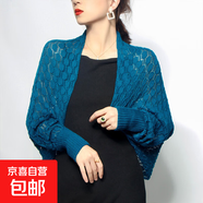 寬松搭配旗袍披肩鏤空薄款外套防曬針織開衫長袖小坎肩女夏季空調(diào) 藍(lán)色 135-175CM