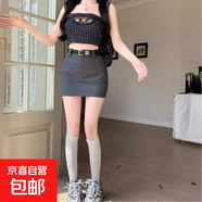 純欲風(fēng)a字裙西裝半身裙女新款夏裝高腰灰色短裙包臀半裙顯瘦裙子 灰色-帶皮帶 M