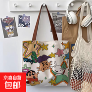 2025可愛手提帆布袋大容量托特時(shí)尚卡通包女可愛百搭布包單肩通勤 蠟筆小新和小豬【材料升級】