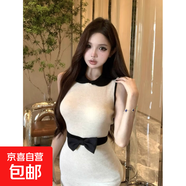 小香風(fēng)娃娃領(lǐng)針織連衣裙女夏季純欲性感包臀裙法式名媛蝴蝶結(jié)裙子 杏色 L 【建議110-120斤】