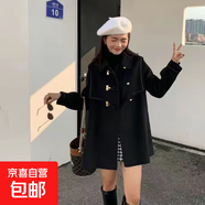 毛呢大衣韓版小香風(fēng)顯瘦中長(cháng)款a字毛呢外套女呢子大衣女 HMDY866 黑色 2XL 建議體重：150-170斤