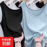夏季新款百搭冰絲打底衫雪花棉涼感吊帶背心寬松休閑潮流百搭上衣 K26-天藍色+黑色 L 建議115-125斤