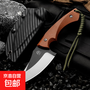 亞麻手柄一體戶外刀具高硬度野外登山露營探險(xiǎn)防身鋒利小刀水果刀 棕色