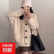 錦裳淑春秋新款韓版寬松慵懶風(fēng)針織開(kāi)衫女加厚毛衣外套外穿百搭上 白色 M