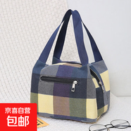 布藝新款韓版帆布小清新手提女包便當包上班手拎包時尚百搭布藝包 綠格子
