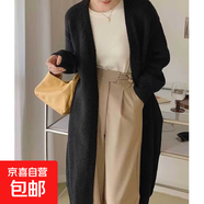 針織衫開(kāi)衫中長(zhǎng)款過(guò)膝毛衣外套女慵懶風(fēng)加厚百搭純色毛衣上衣HX 黑色 L