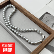 珍珠項鏈夏秋高級不掉色鉑金灰大顆手工串珠真多麻時(shí)尚復古鎖骨鏈 淺灰真多麻元寶扣珍珠項鏈-8mm