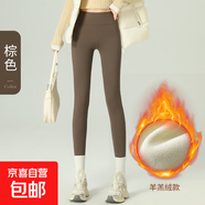 緊身褲加絨女秋冬高腰打底褲修身加厚保暖外穿瑜伽鯊魚(yú)褲收腹2423 2427羊羔絨咖色 3XL