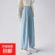 日系奶奶褲女夏季薄款2025新款腰闊腿高級(jí)感小個(gè)子九分哈倫奶芙褲 藍(lán)色-常規(guī)款 M