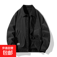 歐拉邦喬 OLA BOMJOOLA 春秋美式復(fù)古新款做舊翻領(lǐng)撞色立體口袋上 黑色 M 【90-130斤】