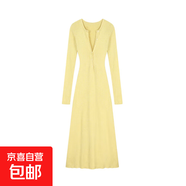氛圍感秋冬長(cháng)袖包臀修身連衣裙設計感黃色顯白內搭裙 黃色 L 【建議110-120斤】