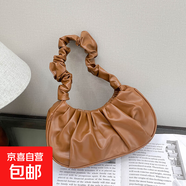 小眾高級感女包褶皺高顏值純色 單肩包斜挎包 手提包簡約潮流輕便 棕色