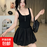 女裝新款夏季運動(dòng)裙網(wǎng)球裙半身裙跑步健身防走光打底裙 黑色 L