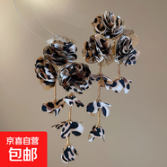 布藝花朵花瓣流蘇吊墜耳環(huán)復古民族風(fēng)耳釘時(shí)尚耳墜輕奢高級感耳飾 鋼針-咖色-黑色