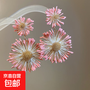 鋼針手工編織花朵耳環(huán)海邊度假風(fēng)氣質(zhì)耳釘耳墜時(shí)尚耳飾小眾高級感 銀針-金色-深粉色