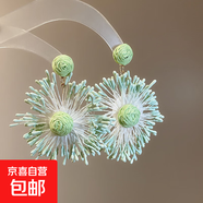 鋼針手工編織花朵耳環(huán)海邊度假風(fēng)氣質(zhì)耳釘耳墜時(shí)尚耳飾小眾高級感 鋼針-淺綠色