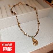 美拉德氣質(zhì)不規(guī)則橢圓虎眼石項鏈個性潮流毛衣鏈時尚高級感項飾女 項鏈-咖色橢圓