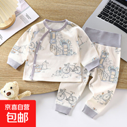 春秋新款嬰兒內衣套裝全棉兒童秋衣褲寶寶高腰護肚家居服E E-3自行車(chē)(偏小一碼) 90
