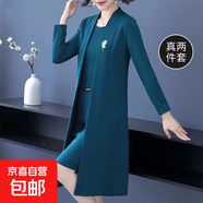 中老年媽媽秋裝連衣裙兩件套氣質新款洋氣女春秋風衣外套套裝ZHFS 藍色套裝 3XL