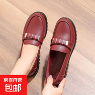 2025新款平底一腳蹬媽媽鞋子中老年春夏單鞋舒適孕婦媽媽軟底皮鞋 酒紅色單鞋 38