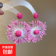 鋼針手工編織花朵耳環(huán)海邊度假風(fēng)氣質(zhì)耳釘耳墜時(shí)尚耳飾小眾高級(jí)感 鋼針-粉色