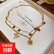 鈦鋼虎眼石蝴蝶結(jié)吊墜項鏈法式復(fù)古氣質(zhì)鎖骨鏈輕奢高級感項飾批發(fā) 項鏈-金色