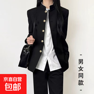 DK制服中山裝男一套日系熱血高校校服JK班服外套西裝學(xué)院風(fēng)復(fù)古潮 黑色西服+C58西褲 L
