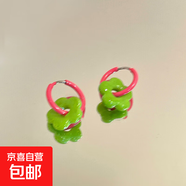 夏日小清新多巴胺撞色琉璃花朵耳圈簡(jiǎn)約耳扣耳環(huán)輕奢高級感耳飾女 耳圈-綠色
