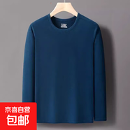 秋冬雙面德絨長(cháng)袖T恤男士打底衫加絨純色圓領(lǐng)保暖休閑百搭潮AKX 圓領(lǐng)德絨湖藍色 XL