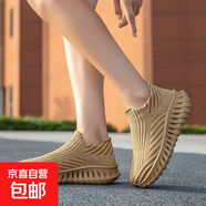 JEDDENS軍訓情侶網(wǎng)面透氣運動鞋輕便套腳一腳蹬厚底跑步鞋飛織時 卡其 42