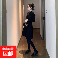 針織連衣裙修身顯瘦中長(cháng)款蕾絲毛衣裙針織裙內搭打底連衣裙 QZ683 黑色 S