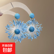 鋼針手工編織花朵耳環(huán)海邊度假風(fēng)氣質(zhì)耳釘耳墜時(shí)尚耳飾小眾高級感 鋼針-藍色