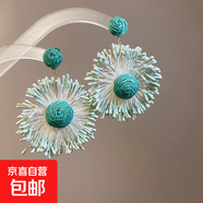 鋼針手工編織花朵耳環(huán)海邊度假風(fēng)氣質(zhì)耳釘耳墜時(shí)尚耳飾小眾高級感 鋼針-綠色