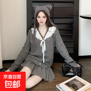 甜美小香風(fēng)外套女韓版寬松蕾絲娃娃領(lǐng)針織開(kāi)衫毛衣寬松上衣 W82 灰色 L