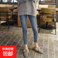 煙灰色加絨牛仔褲女秋冬2025新款冬季薄絨高腰顯瘦外穿抓絨小腳褲 復(fù)古藍(lán) 長褲(單褲款) 31 2尺4