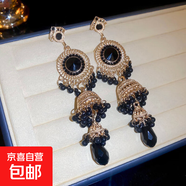 跨境新款中古vintage流蘇耳環(huán)小眾輕奢設(shè)計(jì)感耳墜時(shí)尚高級(jí)感耳飾 1#鋼針-金色-黑色