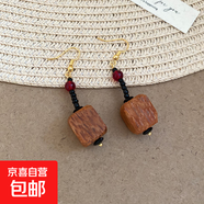 銀針圓形木頭樹(shù)脂不規則吊墜耳環(huán)民族風(fēng)耳釘耳墜小眾設計感耳飾女 耳鉤-咖色