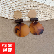 銀針圓形木頭樹(shù)脂不規則吊墜耳環(huán)民族風(fēng)耳釘耳墜小眾設計感耳飾女 銀針-咖色